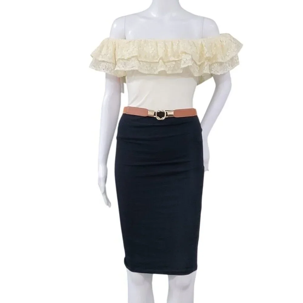 Coco + Jaimeson OffShoulder Lace Ruffle Cream Bodysuit Boho Festive Whimsy Small - Picture 3 of 11